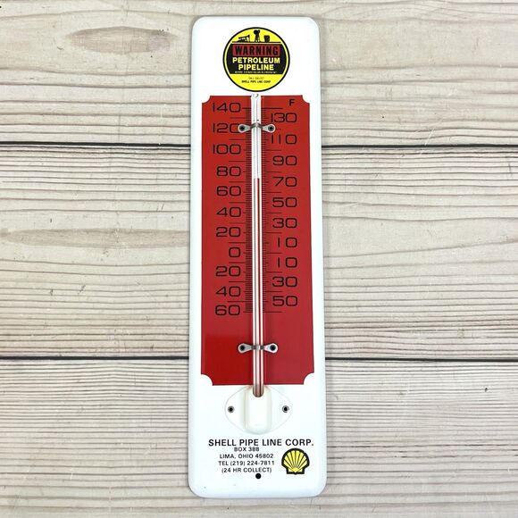 Vintage Shell Pipeline Corp Warning Thermometer 11.5" Metal Advertising Sign USA - Picture 12 of 12